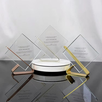 Trophée en cristal transparent personnalisé avec support métallique pour récompenses événementielles