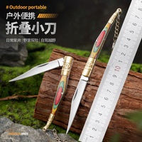 Couteau pliant en bois coloré style tibétain en acier inoxydable pour dropshipping Shopify, porte-clés, camping, EDC, couteau de poche à fruits