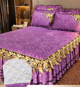 2025 Bán Buôn Mùa Đông Ấm Áp Vua Kích Thước Giường Váy Đặt Không-Trượt Dày Trải Giường Với Ren Trải Giường Bộ Cho Nhà - Product Image 2