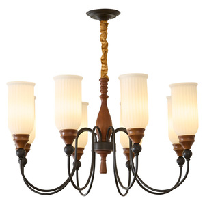 American Vintage French Retro Style Chandelier Walnut Wood Color Multi Head LED <b>Light</b> Bedroom Dining Room Main <b>Light</b> - Product Image 3