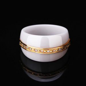 Ceramic Couple <b>Rings</b> 14MM White Black Gold Inlay Diamond <b>Set</b> Geometric Shape Engagement Jewelry for <b>Women</b> - Product Image 3