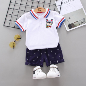 Conjunto de Ropa Infantil de Verano, Algodón Puro, Diseño de Oso Polo a Rayas con Bordado de Dibujos Animados, Ropa para Niños, Conjunto de Bebé con Estampado de Animales - Product Image 5