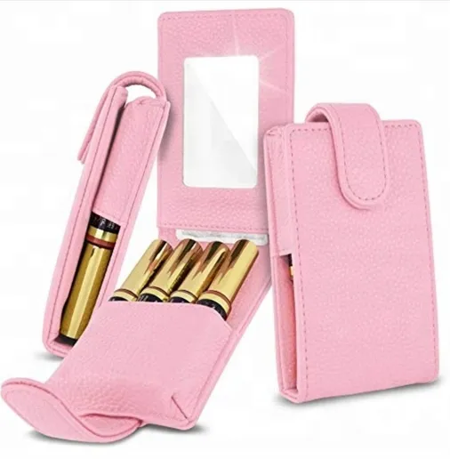 Draagbare Groothandel Maatwerk Multicolor Lippenstift Tas Met Spiegel Cosmetische Tas Voor Meisjes Reizen