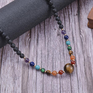 Collar de cristal de <span class=keywords><strong>7</strong></span> Chakras con cuentas largas, collar de piedra de Lava, piedra de ojo de tigre curativa - Product Image 2