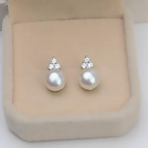 Boucles d'oreilles clous en argent S925 Wenchi, modèle Reine, quatre griffes, perle 8-9 mm, accessoires de bijoux DIY pour femme, plateau vide semi-fini 1076 - Product Image 1