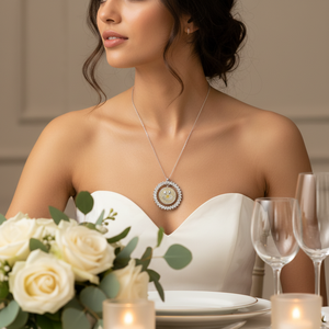 Collar con Colgante de Circonita para el Rostro, Hecho a Mano en Turquía, Delicado, Redondo, de Plata de Ley, Regalo de Boda, Joyería - Product Image 3