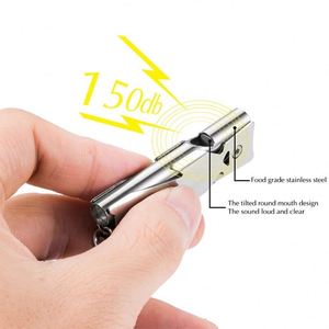 Sifflet d'urgence double tube en acier inoxydable de grande qualité, 150 dB, pour survie en extérieur, porte-clés SOS - Product Image 5