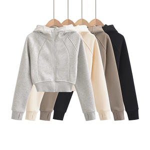 CNSHEL hiver <span class=keywords><strong>polaire</strong></span> à l'intérieur à <span class=keywords><strong>capuche</strong></span> avec poche doigt trou coupe ajustée recadrée sweat à <span class=keywords><strong>capuche</strong></span> zippé pour femmes sweats à manches longues - Product Image 1