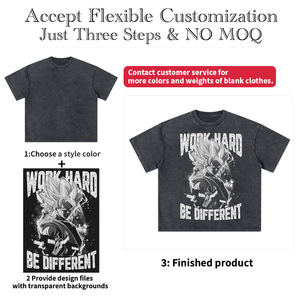 T-shirt streetwear pour homme de haute qualité, imprimé personnalisé avec logo, personnage d'<span class=keywords><strong>anime</strong></span>, imprimé lourd, épaules tombantes, délavage acide - Product Image 4