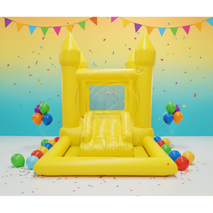Château gonflable jaune vif uni avec toboggan et piscine à balles, couleur unie, pour enfants, petit modèle, <span class=keywords><strong>location</strong></span> commerciale - Product Image 1