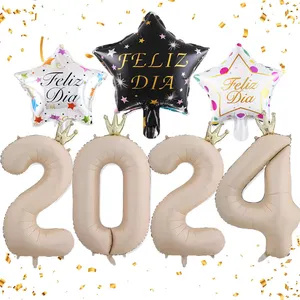 Globos con números de lámina de crema de 40 pulgadas para 2024, suministros para fiestas de Año Nuevo, decoración de graduación, Beige para aniversario