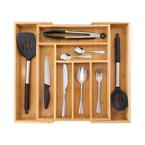 Bamboe Uitbreidbaar Gebruiksvoorwerp Houder En Bestek Lade Multi-Functionele Keuken Lade <span class=keywords><strong>Organizer</strong></span> Voor Bestek En Keukengerei