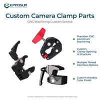 EPPOSUN OEM - Abrazadera de Aluminio Superclampeada Tipo C, Mecanizada por CNC, Anodizada, Mecanizado Personalizado para Piezas de Montaje de Estudio Fotográfico