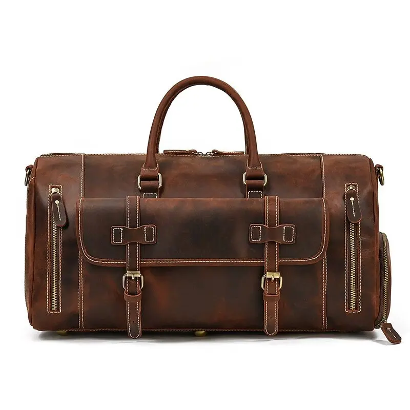 Genuine leather high quality vintage leather duffle bags for men and women travel weekend bag large leather bag