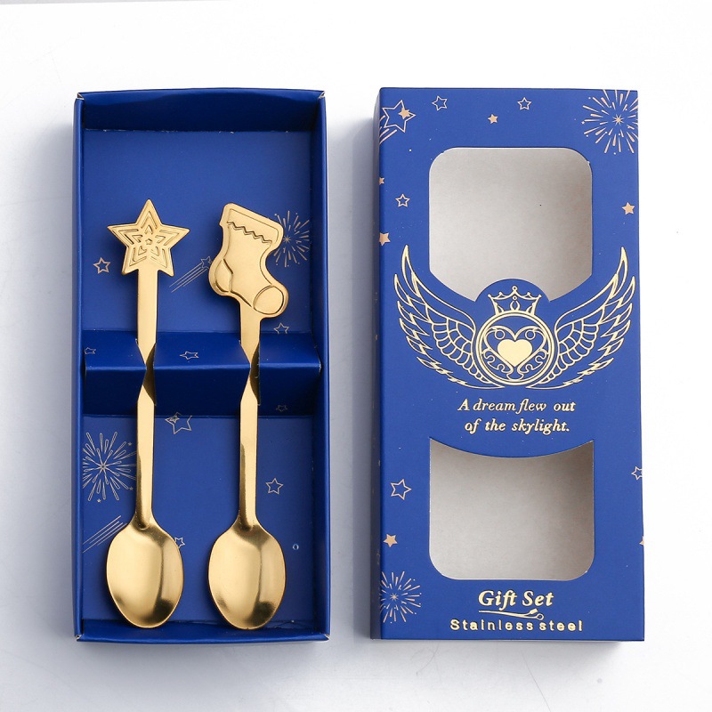 Blue box golden spoon-socks stars