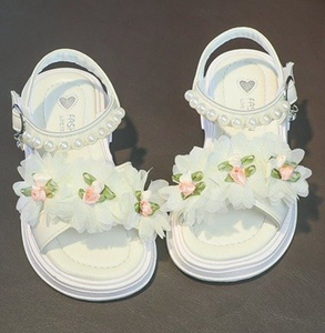 Sandales d'été personnalisées pour filles, à fermeture éclair, motif floral, fabrication OEM, style princesse, plates, avec bride de cheville et perles, pour fêtes - Product Image 6
