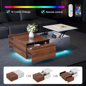 Mesa de <span class=keywords><strong>centro</strong></span> LED de nogal al por mayor, <span class=keywords><strong>centro</strong></span> de entretenimiento LED extensible con tomas de corriente, almacenamiento oculto para sala de estar - Product Image 5