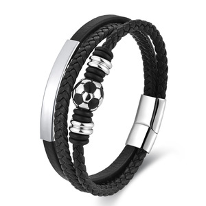 Pulsera <span class=keywords><strong>de</strong></span> Cuero para <span class=keywords><strong>Hombre</strong></span>, Minimalista, Trenzada <span class=keywords><strong>de</strong></span> Triple Hilo, Placa Redonda Dorada, Cierre Magnético, Acero Inoxidable 304, Uso Diario Informal - Product Image 4