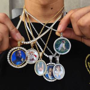 Collar <span class=keywords><strong>con</strong></span> Colgante de Medallón Personalizado en Forma de <span class=keywords><strong>Corazón</strong></span> <span class=keywords><strong>con</strong></span> Foto, Doble Cara, <span class=keywords><strong>con</strong></span> Cadena de Tenis de 4mm y Circonita, Joyería Hip Hop - Product Image 5