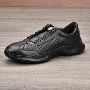 Men's Genuine Leather <b>Summer</b> Breathable Walking Shoes Round Toe Rubber Outsole EVA Midsole Buckle <b>Decoration</b> Solid Color - Product Image 3