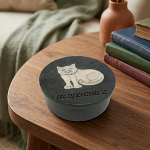 Boîte à bijoux ronde sculptée en pierre savonneuse avec motif de chat sur le couvercle pour femmes et filles - Product Image 2