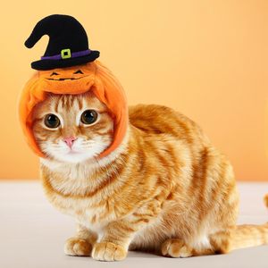 Cute <strong>Cat</strong> Pet Costume Pumpkin Print Solid Cotton Kitten <strong>Halloween</strong> Festival Head Accessory Funny Pumpkin Pet Headgear - Product Image 4