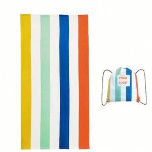 Serviettes de plage en microfibre suédée écologiques, grande taille, séchage rapide, légères, recyclées, sans sable, à rayures, avec sac - Product Image 4