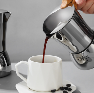 Cafetière Moka 4 tasses avec poignée <span class=keywords><strong>en</strong></span> acier inoxydable effet bois, valve unique, pour expresso <span class=keywords><strong>italien</strong></span>, mini cafetière d'extérieur - Product Image 4