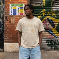 T-shirt personnalisé pour homme 260 GSM en coton slub tons terreux avec logo gaufré et bords bruts pour fabricant de marques de créateurs et de marques privées