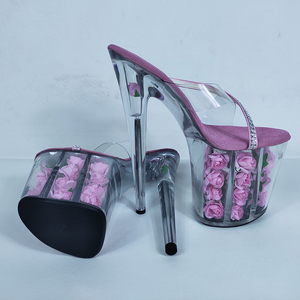 2021 nuovo <span class=keywords><strong>tacco</strong></span> sottile 20 cm piattaforma elegante 8 pollici fiore <span class=keywords><strong>tacco</strong></span> <span class=keywords><strong>alto</strong></span> pantofole in PVC trasparente sandali delle donne - Product Image 3