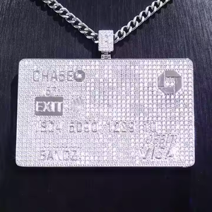 Unisex <b>Custom</b> Iced Card Pendant 925 Sterling Silver Cut Moissanite Hip Hop Bold Luxury <b>Necklace</b> Fashion Jewelry - Product Image 3