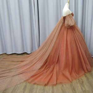 Robe de soirée élégante à épaules dénudées, col cœur, manches en tulle détachables, coupe trapèze, Mz0032 - Product Image 3