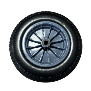 ล้อรถเข็น PU1412 ขนาด 14x3.50-8 แบบไม่ต้องเติมลม ขนาด 14 นิ้ว สีดำ ยางโฟม PU ขอบพลาสติกสีเทา ลูกปืน สำหรับรถเข็นสวน รถเข็นมือ - Product Image 2