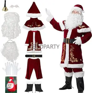 Drop ship ecoparty Santa Claus Costume Christmas 12pcs Deluxe Velvet Santa Suit for Adults Teenager Plus Size 6XL