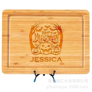 เขียงไม้ไผ่ขนาด 30x20 ซม. ลายสลักเลเซอร์รูปฟักทอง สำหรับใช้ในครัวเรือน - Product Image 3