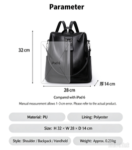 <b>Black</b> PU Leather Women's <b>Backpack</b> Fashion Travel Bag Large Capacity Zipper Daypack for Work Daily Use - Product Image 2