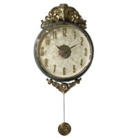 Horloge murale à pendule en alliage en forme d'éléphant, style européen vintage, cadre vert, pour salon