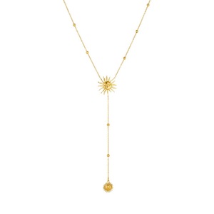 Fashionable Retro Sun Face Pendant Gold Plated Long Chain Y Shape Stainless Steel Necklace Daily Party Jewelry - Product Image 5