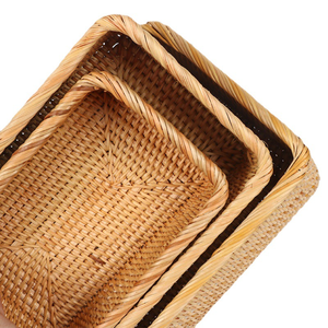 Hình Chữ Nhật <span class=keywords><strong>Wicker</strong></span> Giỏ Trang Trí Nội Thất Handmade Dệt Làm Tổ Bánh Mì Giỏ Cho Tổ Chức Bộ 3 Mây Lưu Trữ Giỏ Phục Vụ Khay - Product Image 4