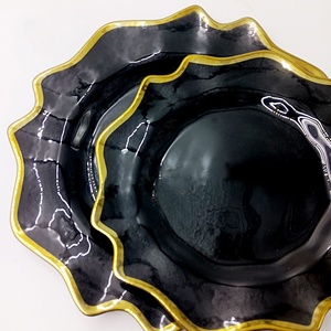 All'ingrosso 13 pollici cerchio oro poligonale ottagonale banchetto di nozze vetro nero caricatore Underplate - Product Image 3