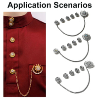 Ensemble de boutons de manchette en alliage métallique décoratif musulman personnalisé, de luxe, avec chaîne, boutons de manchette en forme d'étoile et de lune, pour chemise et costume, avec strass, pour hommes