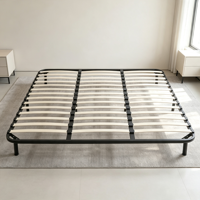 Sommier de lit en métal avec lattes en bois courbées en diagonale, sommier à lattes robuste pour hôtel, appartement, chambre à coucher