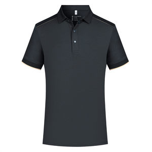 เสื้อโปโลแขนสั้นสีดำสีพื้นโพลีเอสเตอร์สำหรับงานสร้างทีมบริษัท - Product Image 4
