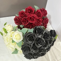 PT-R105 Grosir Pabrik Bunga Mawar Beludru Artifisial Berkualitas Tinggi 18 Tangkai Warna Merah Putih Custom Real Touch Rose Dekoratif