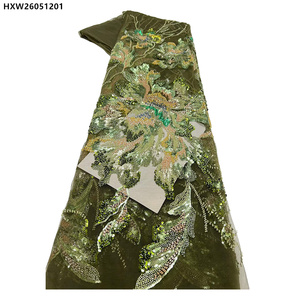 Nueva Tela de Encaje Francés con Lentejuelas y Flores Bordadas, Tela de Encaje Floral con Cuentas de Lujo - Product Image 4