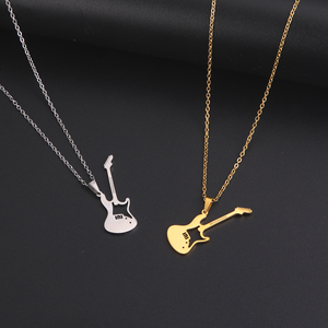 Colar masculino de pingente guitarra, colar de aço inoxidável com pingente de pedra, baixo, bijuteria para presente personalizado - Product Image 2