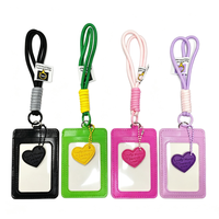 Porte-cartes en cuir PU avec motif brodé auto-finissant, étui pour badge avec sangle tressée et porte-clés pendentif cœur