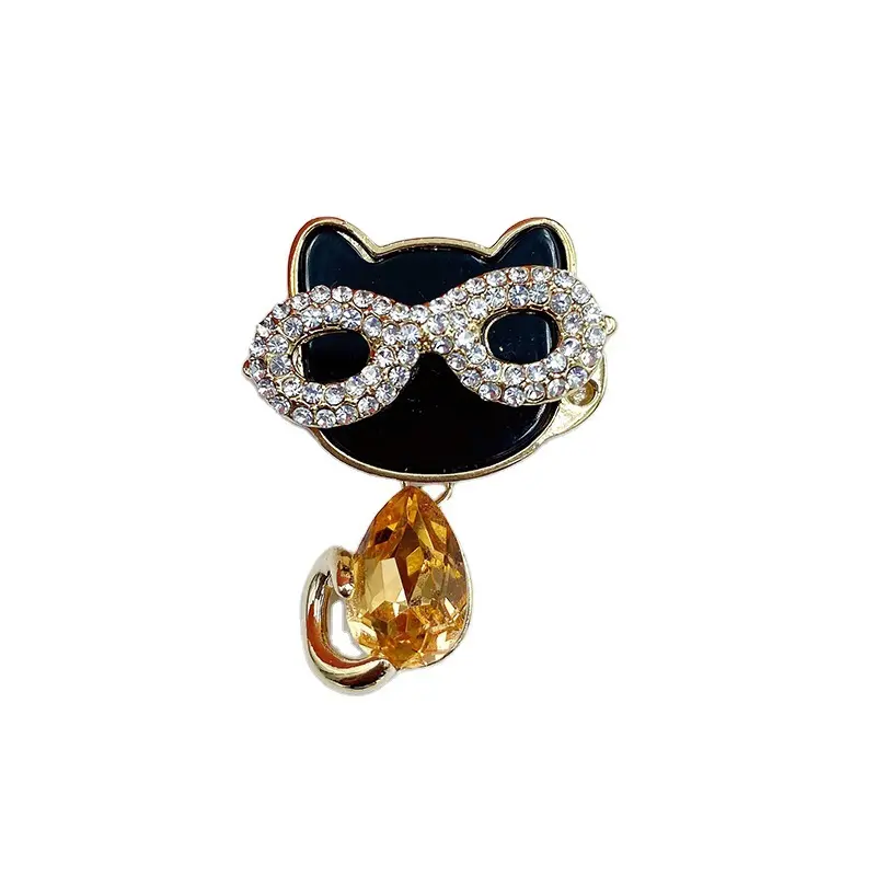 Nuovo simpatico Cat spilla coreano giapponese fatto a mano occhiali con diamanti Kitty Pin camicia spilla