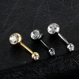 แหวนสะดือไทเทเนียมแบบเซ็กซี่ 14G ประดับเพชรคิวบิกเซอร์โคเนียทรงกลมคู่ เครื่องประดับเจาะร่างกาย - Product Image 3
