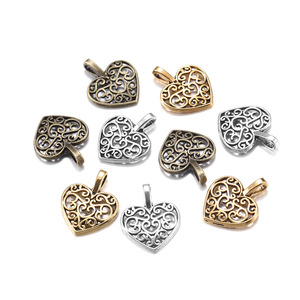 Colgante hueco en forma de corazón de aleación de zinc de 15x18 mm en plata antigua, oro y bronce para la fabricación de collares. - Product Image 1